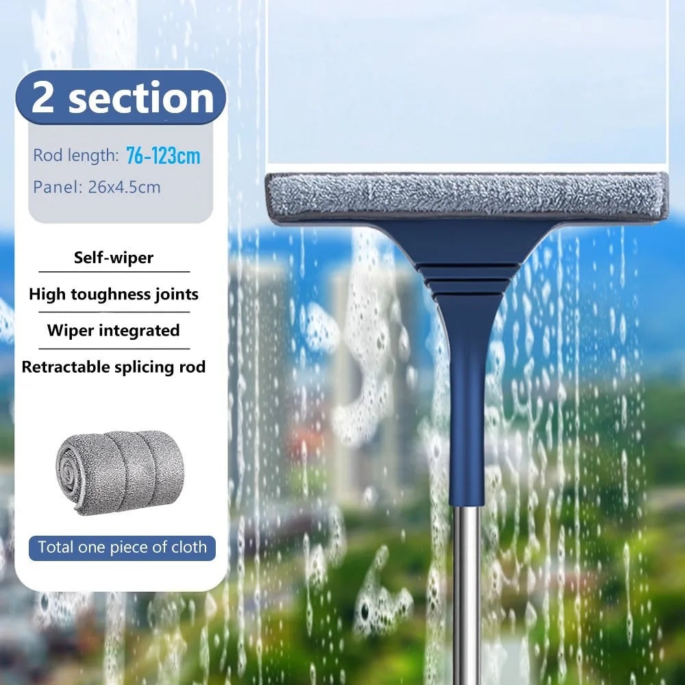 Window Squeegee with Microfiber Scrubber and Telescopic Pole for Streak-Free Cleaning