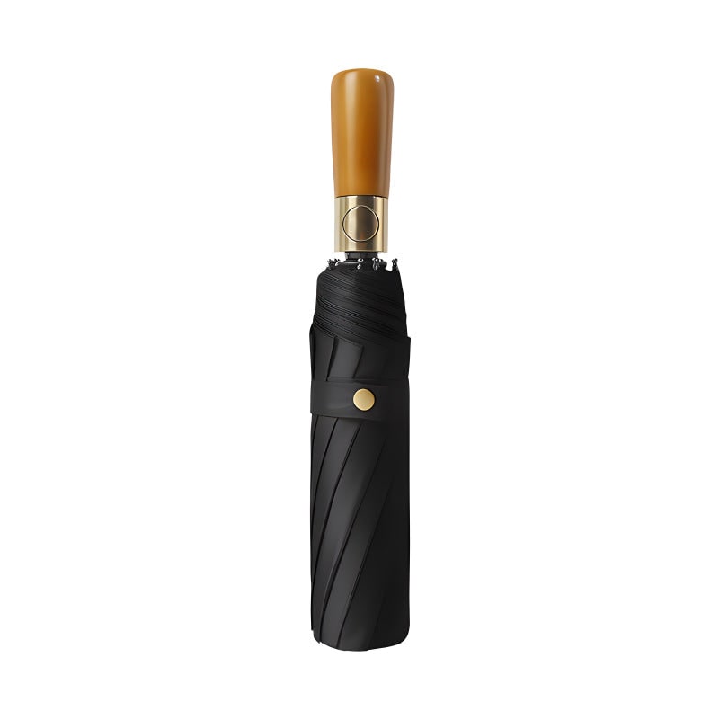 Windproof Travel Umbrella with Automatic Folding Wooden Handle and Compact Design
