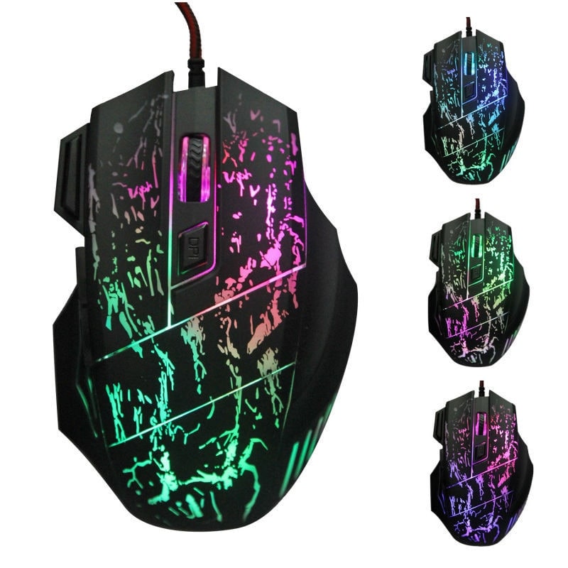 Wired Gaming Mouse with Rgb Crackle Pattern Ergonomic Design and Pad with Wrist Rest