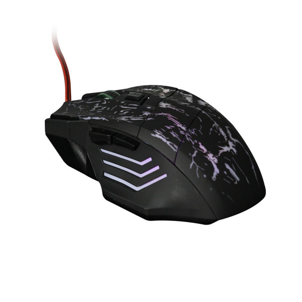 Wired Gaming Mouse with Rgb Crackle Pattern Ergonomic Design and Pad with Wrist Rest