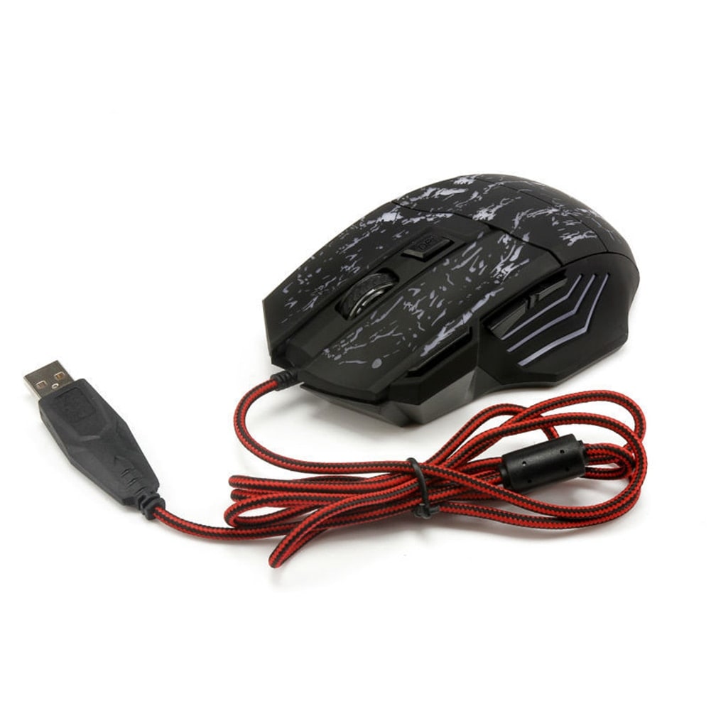 Wired Gaming Mouse with Rgb Crackle Pattern Ergonomic Design and Pad with Wrist Rest