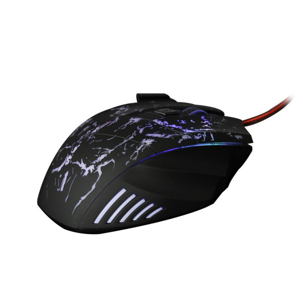 Wired Gaming Mouse with Rgb Crackle Pattern Ergonomic Design and Pad with Wrist Rest