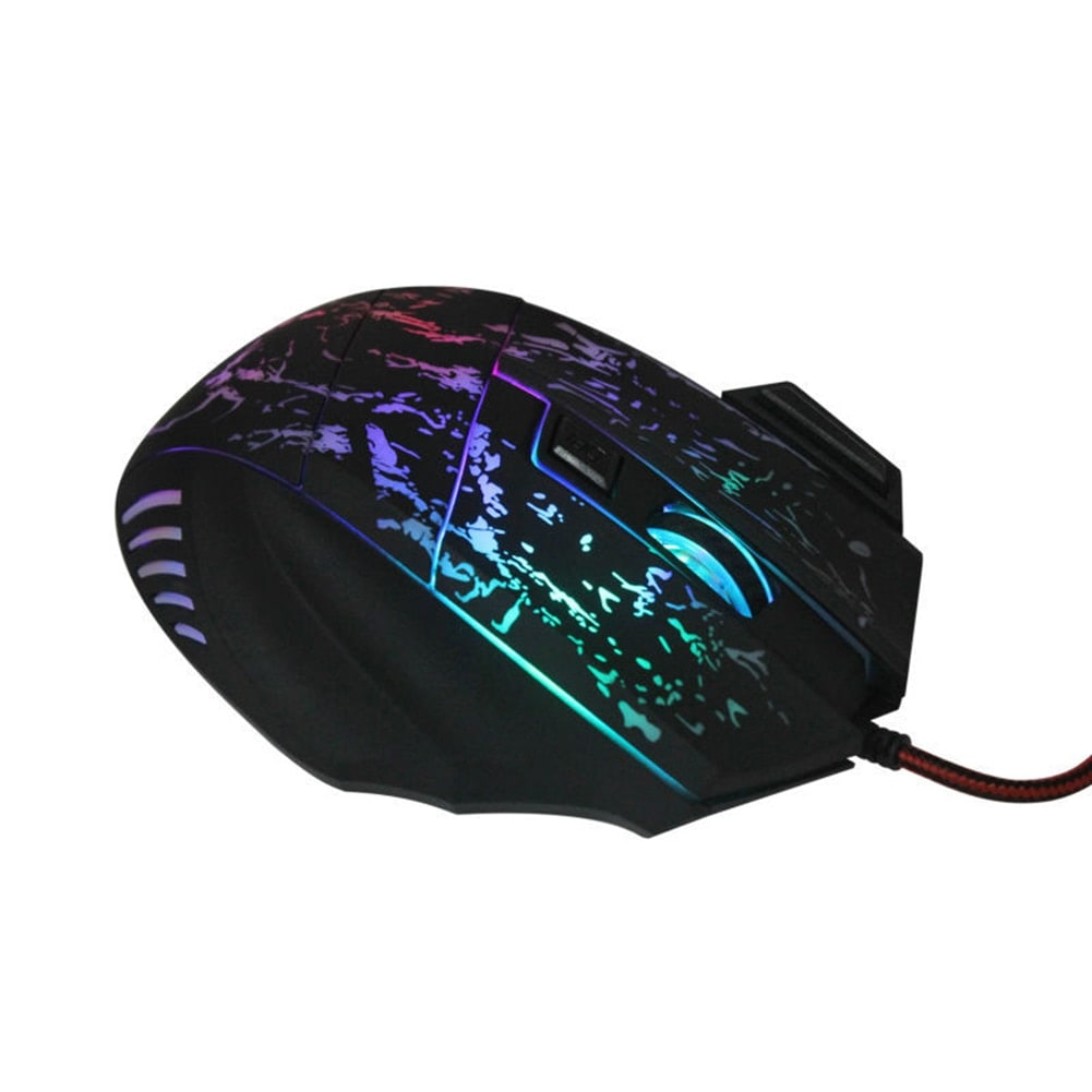Wired Gaming Mouse with Rgb Crackle Pattern Ergonomic Design and Pad with Wrist Rest