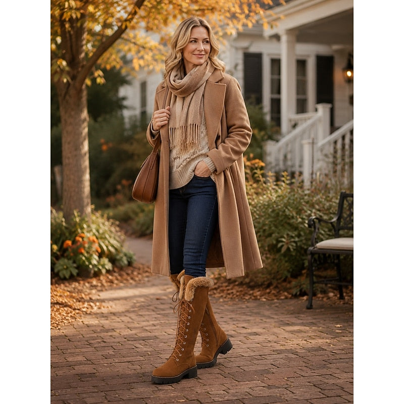 Aurelia | Lace-Up Plush Cuff Snow Knee-High Boots