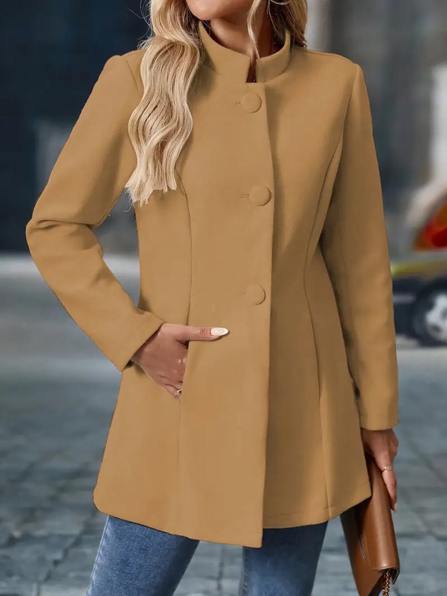 Iris | Stand Collar Button-Front Longline Winter Coat
