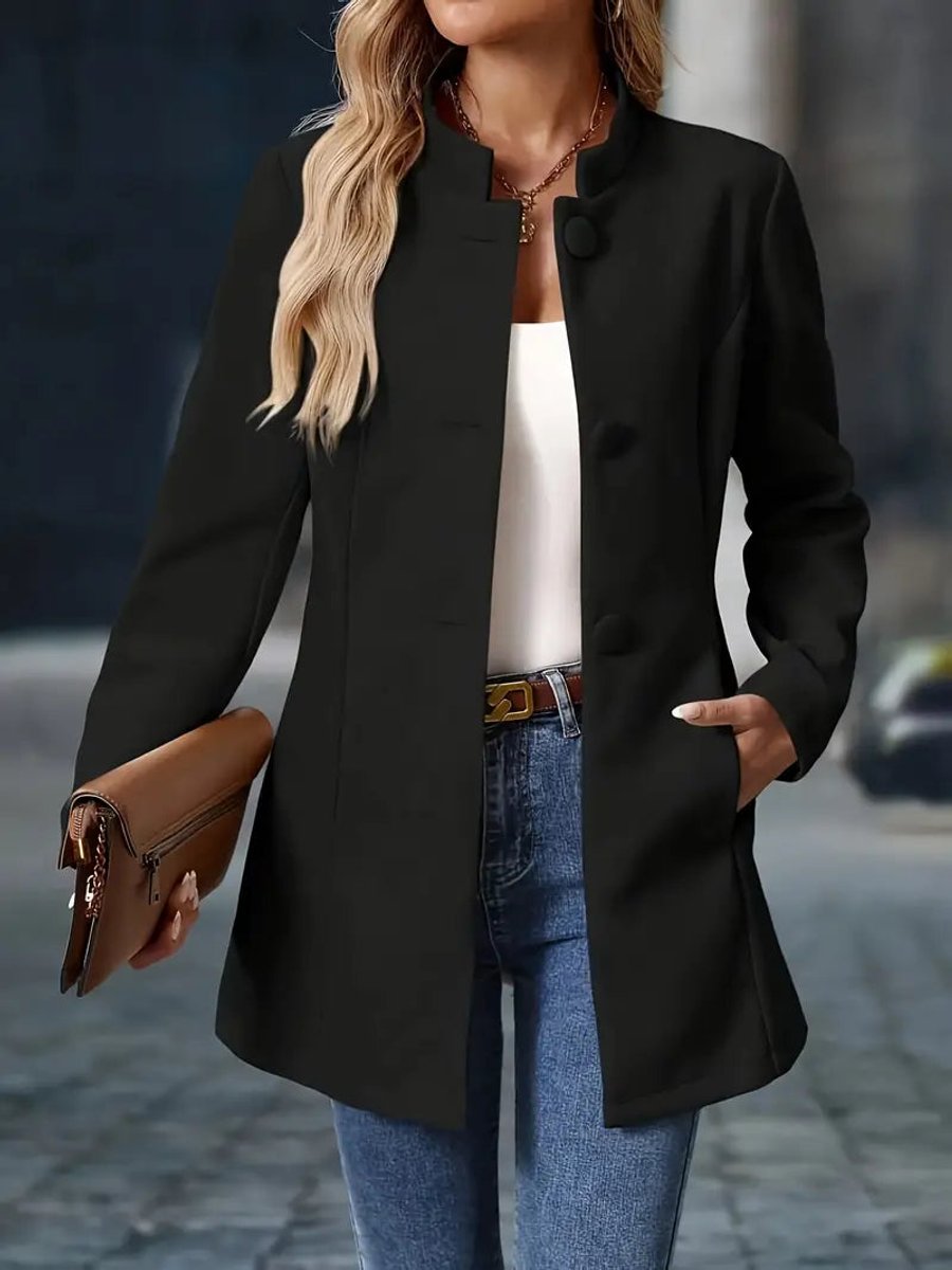 Iris | Stand Collar Button-Front Longline Winter Coat