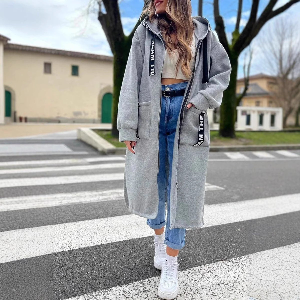 Hazel | Oversized Hooded Long Zip-Up Plus Size Fleece Jacket