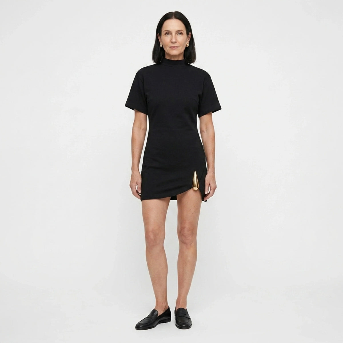 Women's Black Mini Dress | High Neck Side Slit