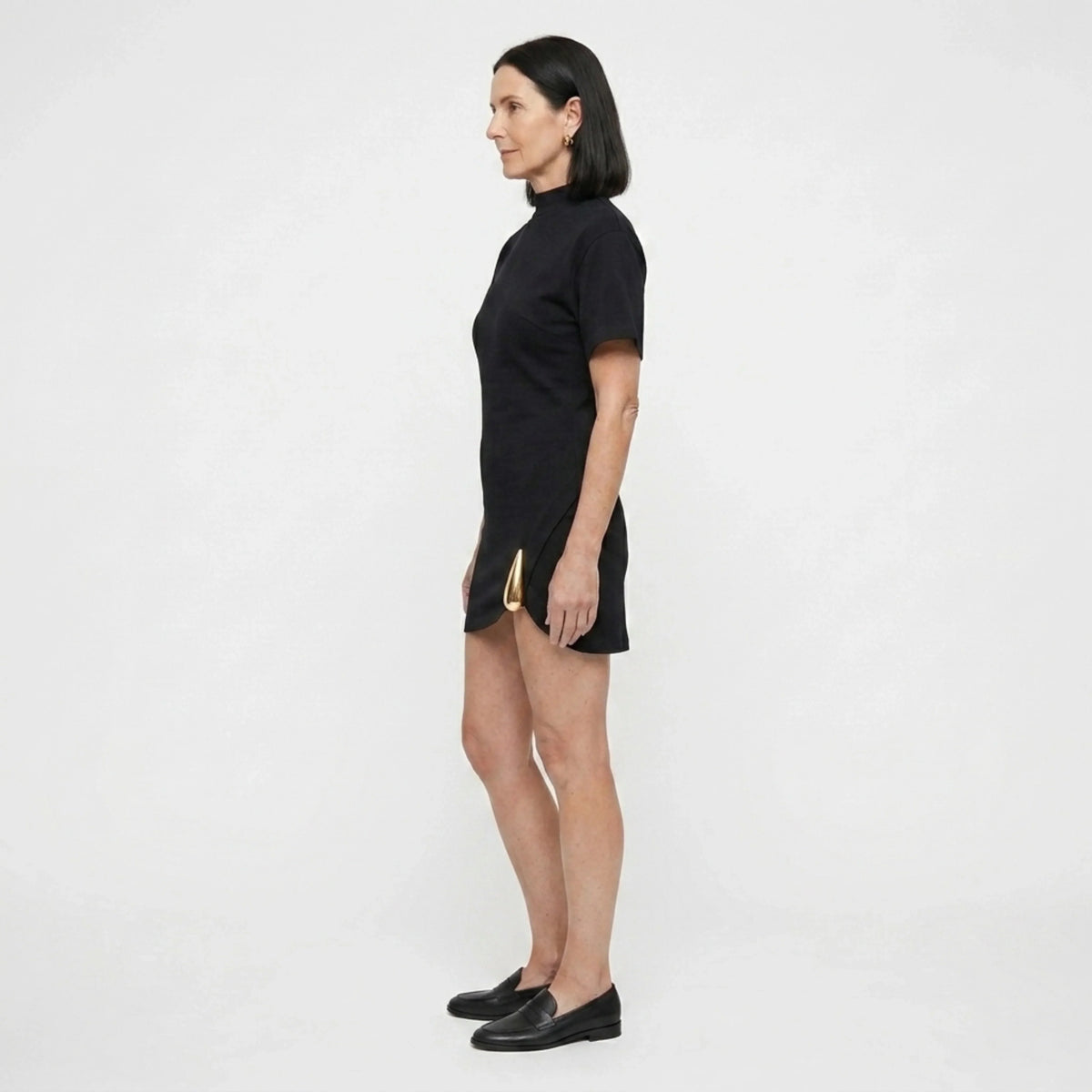 Women's Black Mini Dress | High Neck Side Slit