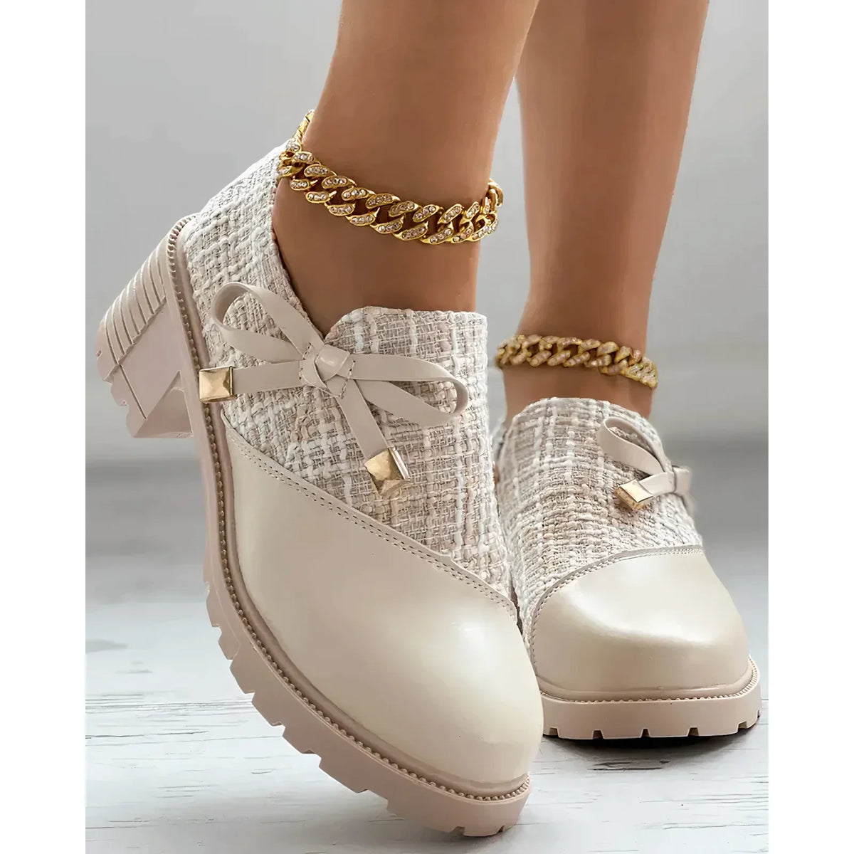 Women's Block Heel Mary Jane Shoes with Side Zip