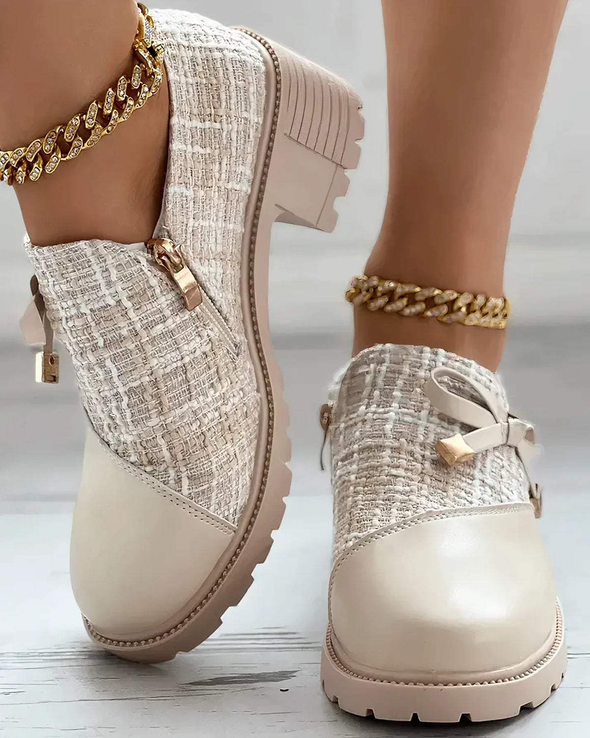 Women's Block Heel Mary Jane Shoes with Side Zip