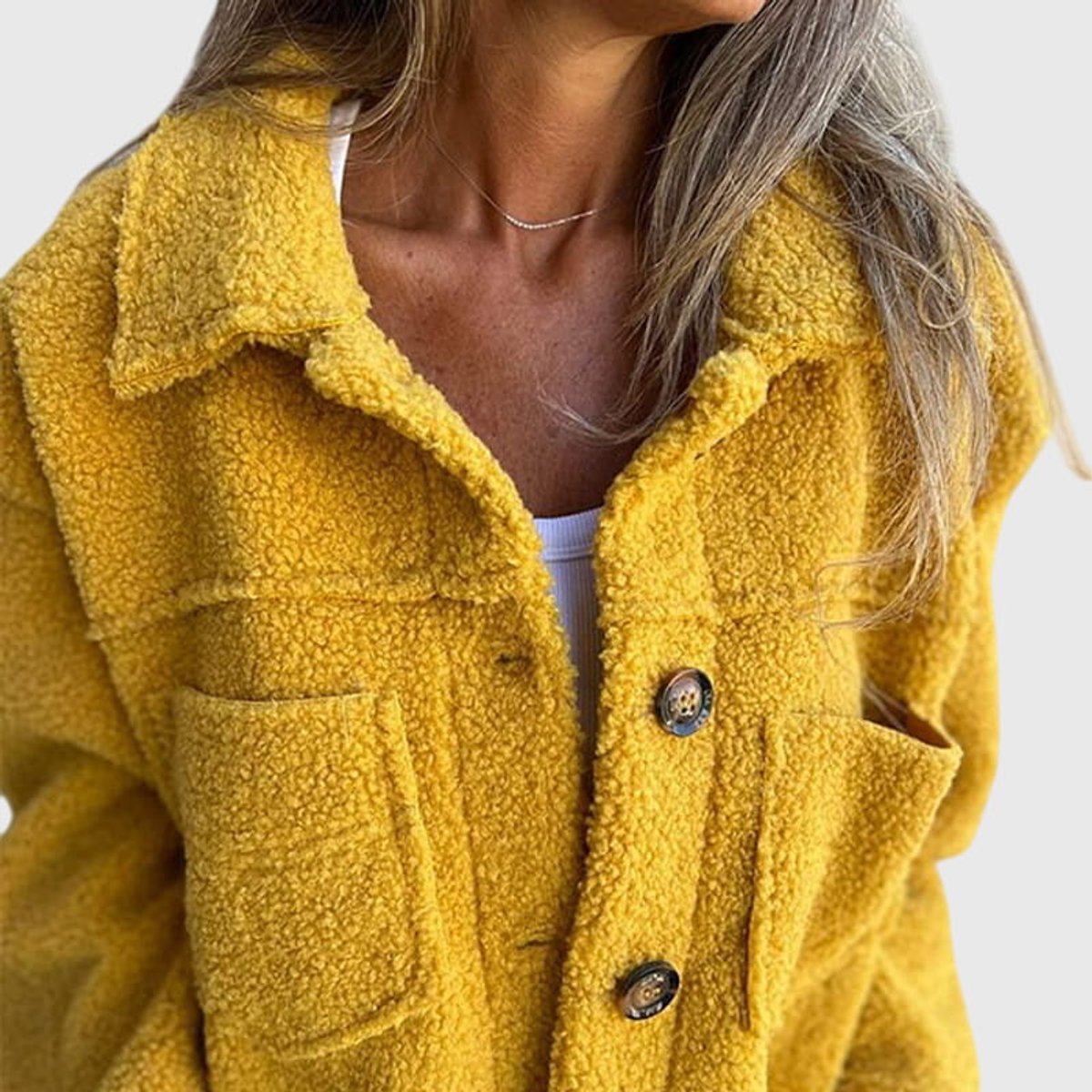 Women's Button-Front Sherpa Fleece Jacket with Lapel Collar