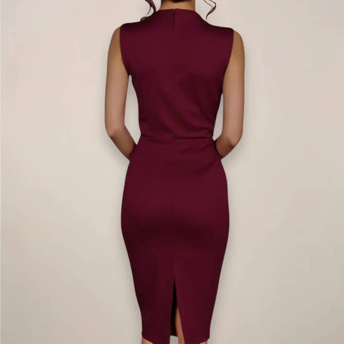 Women's Cocktail Dress | Midi Mock Neck Ruched Side