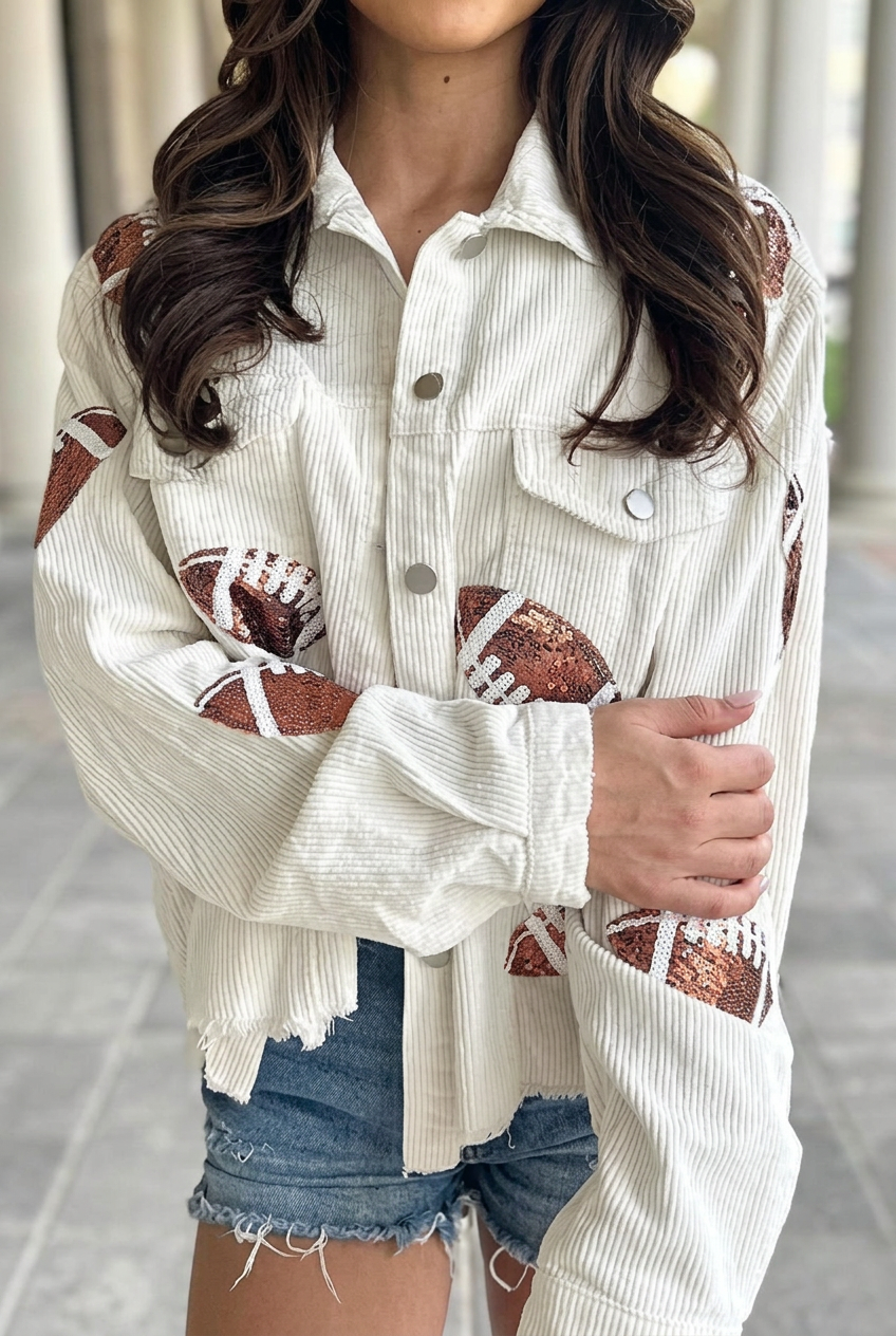 Women's Corduroy Jacket with Sequin Football Details
