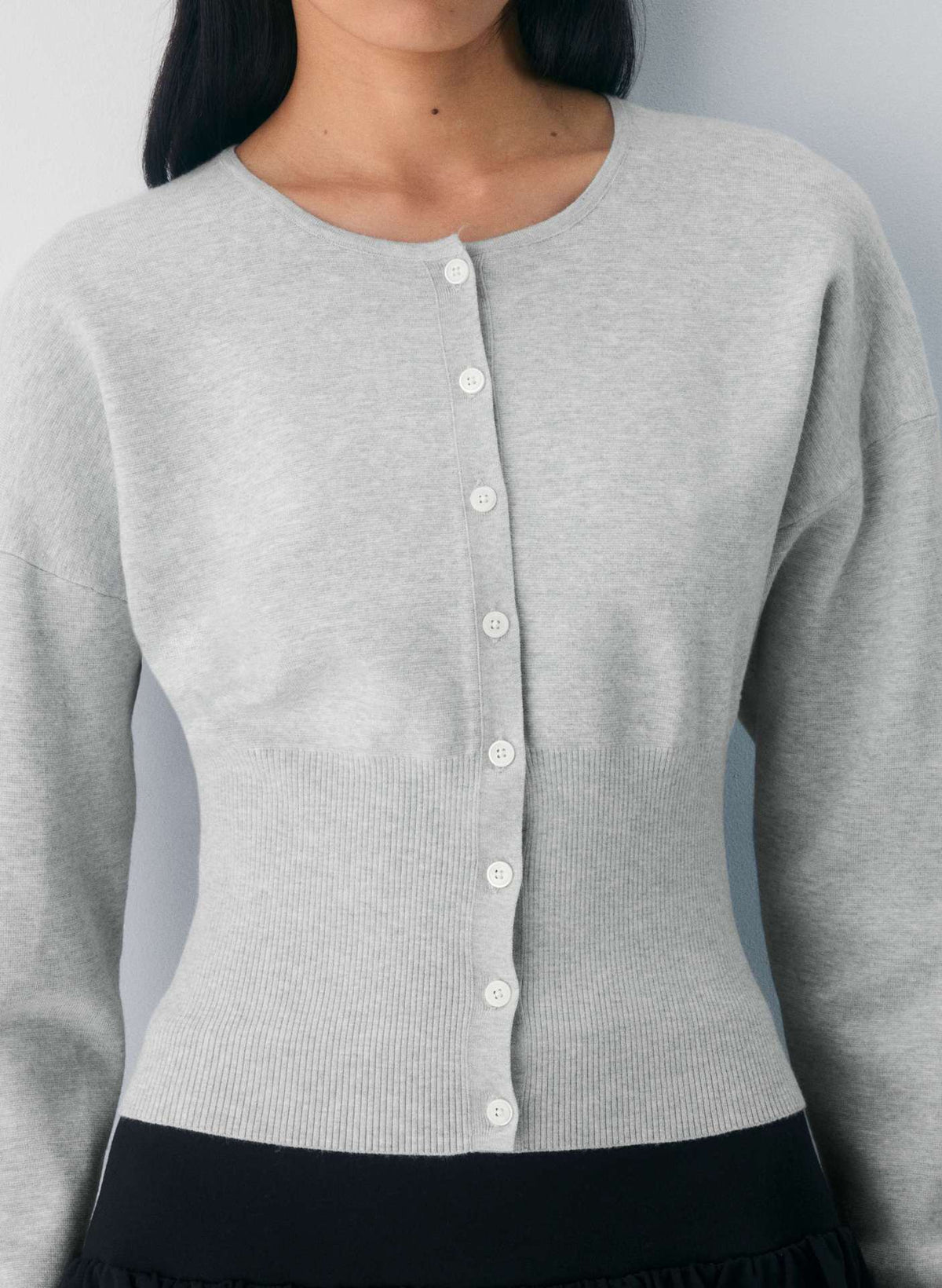 Women's Cropped Ribbed Knit Cardigan with Button Placket