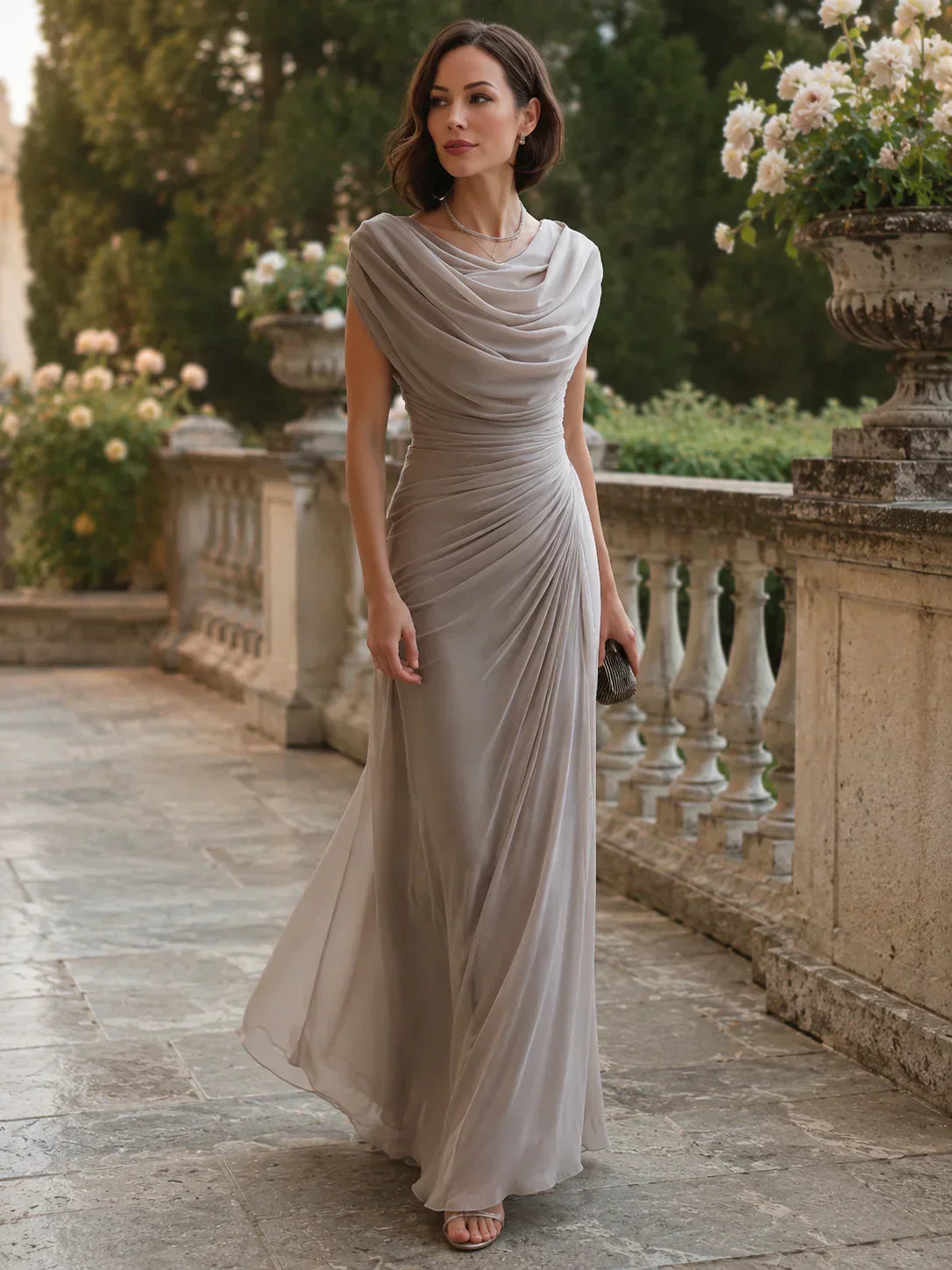 Women's Evening Dress | Maxi Draped Cowl Neck Ruched