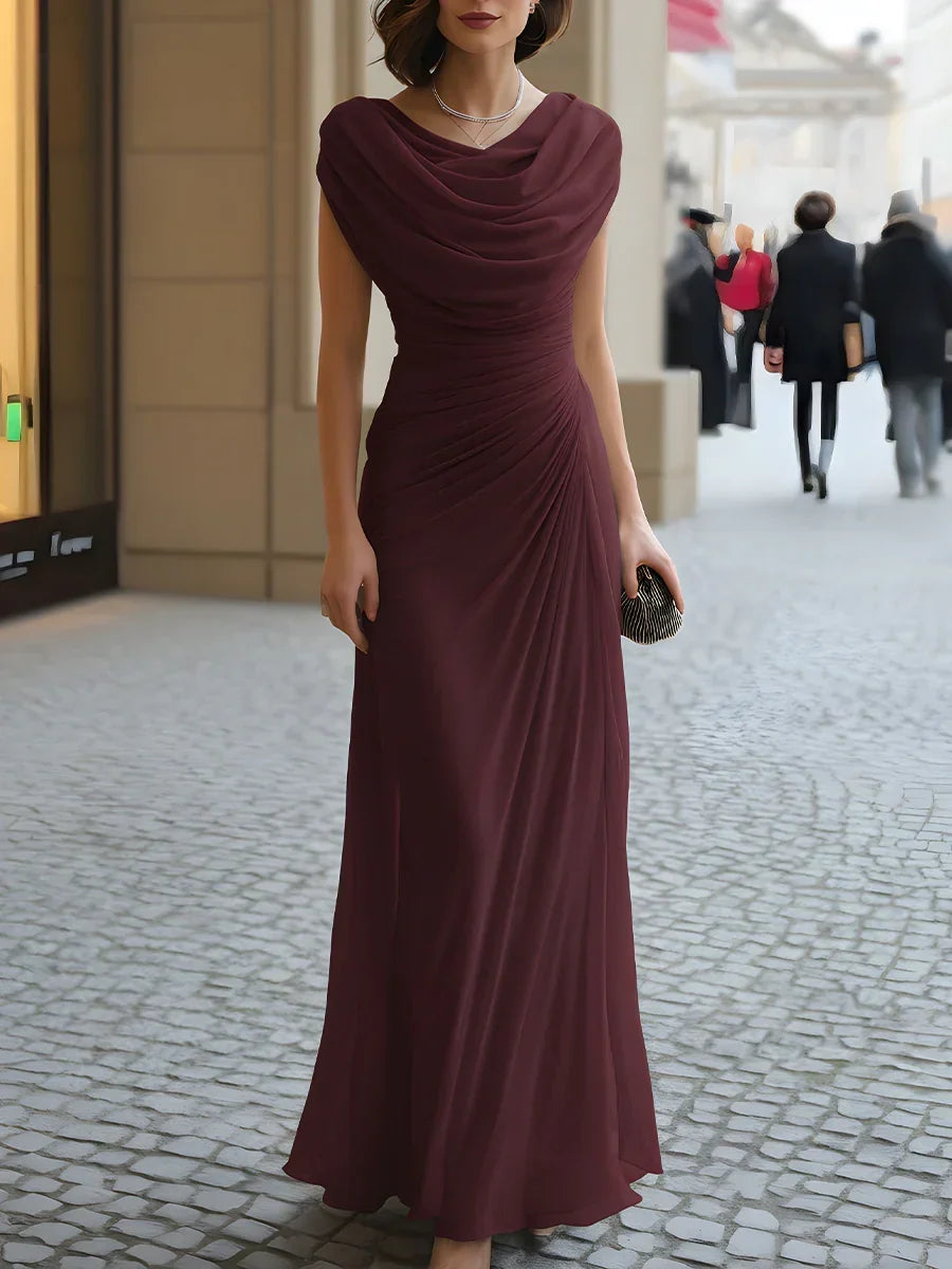 Women's Evening Dress | Maxi Draped Cowl Neck Ruched