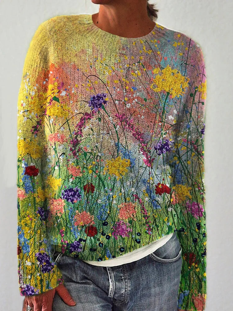 Women's Floral Print Sweater – Warm and Refined Elegance