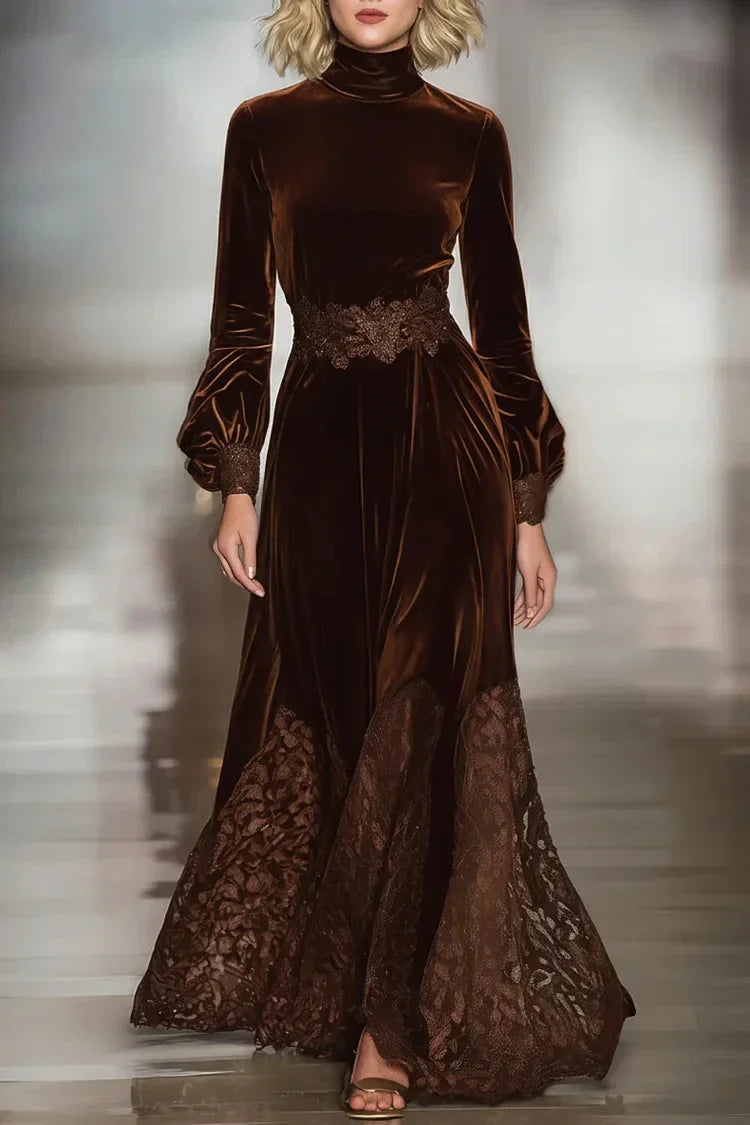 Women's Formal Dress | Maxi High Collar Lace Long Sleeve