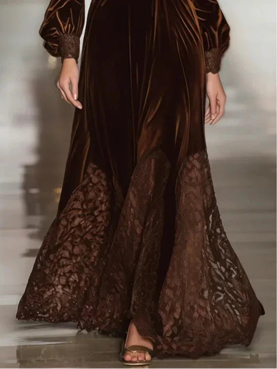Women's Formal Dress | Maxi High Collar Lace Long Sleeve