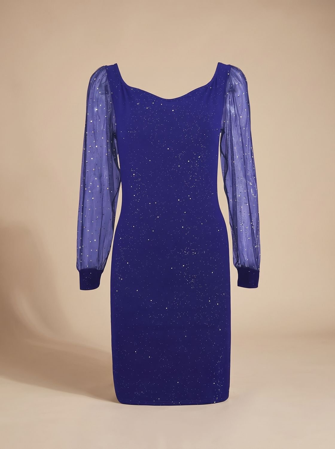 Women's Glitter Mesh-Sleeve Bodycon Christmas Party Dress