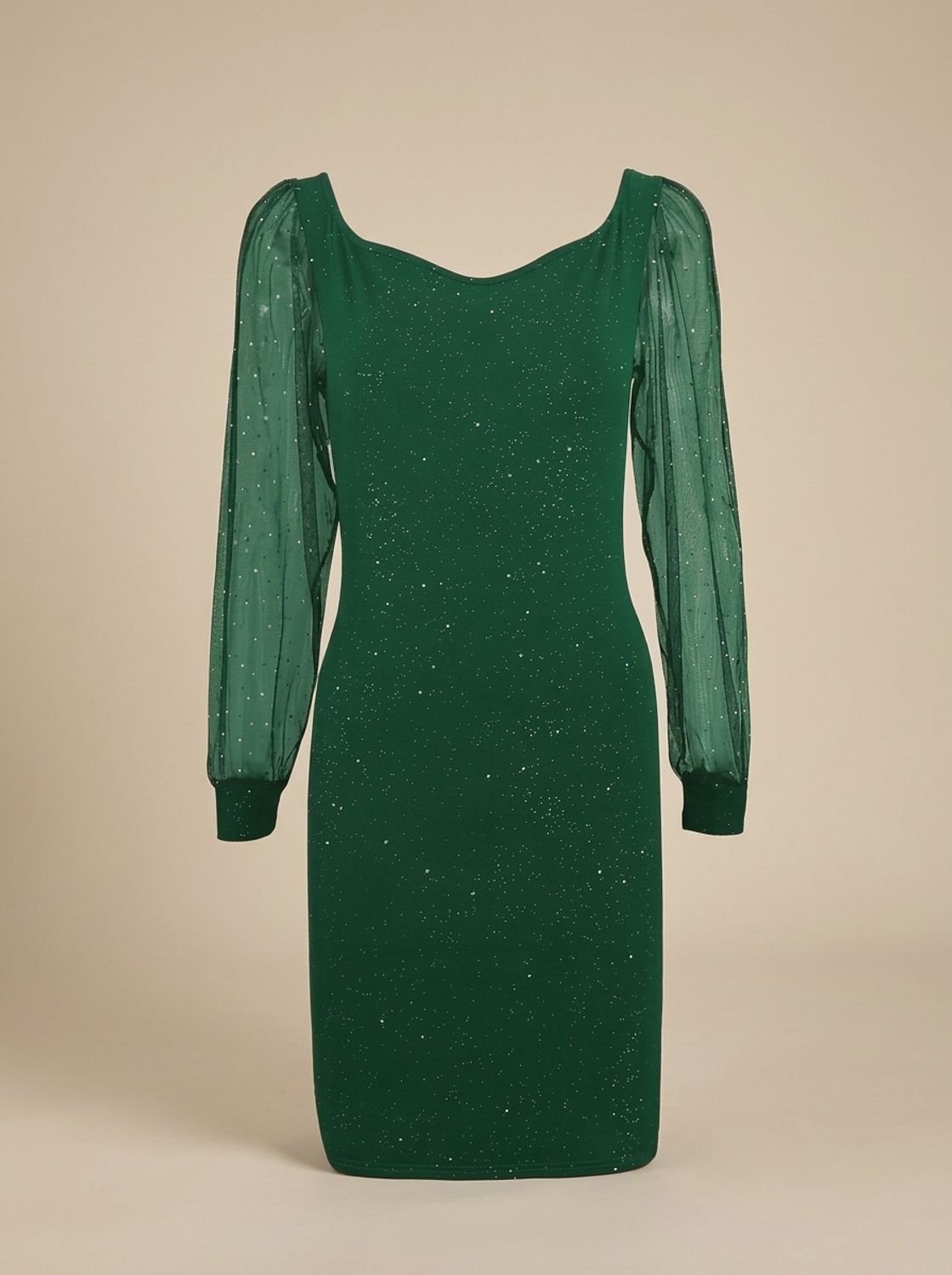 Women's Glitter Mesh-Sleeve Bodycon Christmas Party Dress