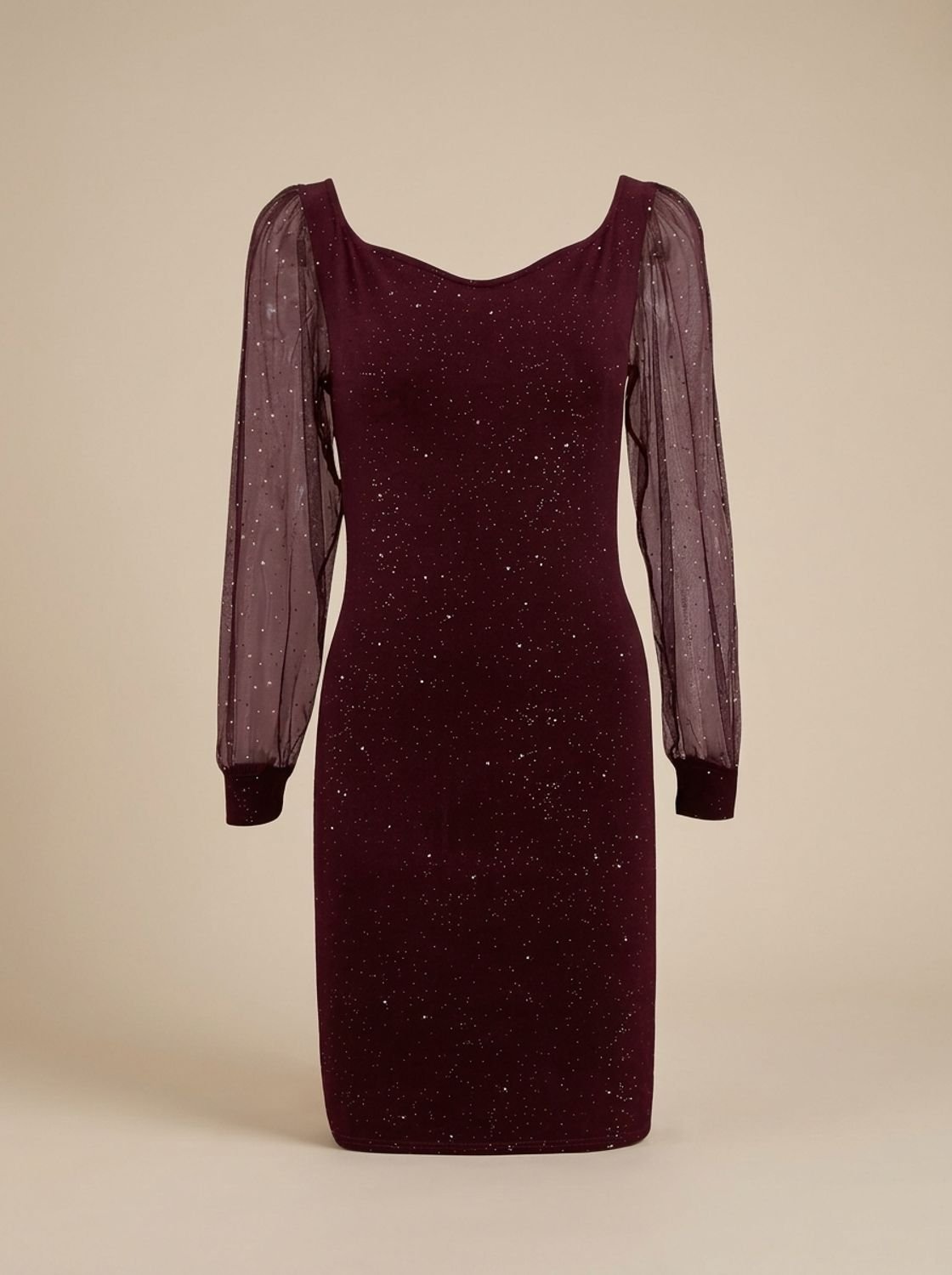 Women's Glitter Mesh-Sleeve Bodycon Christmas Party Dress