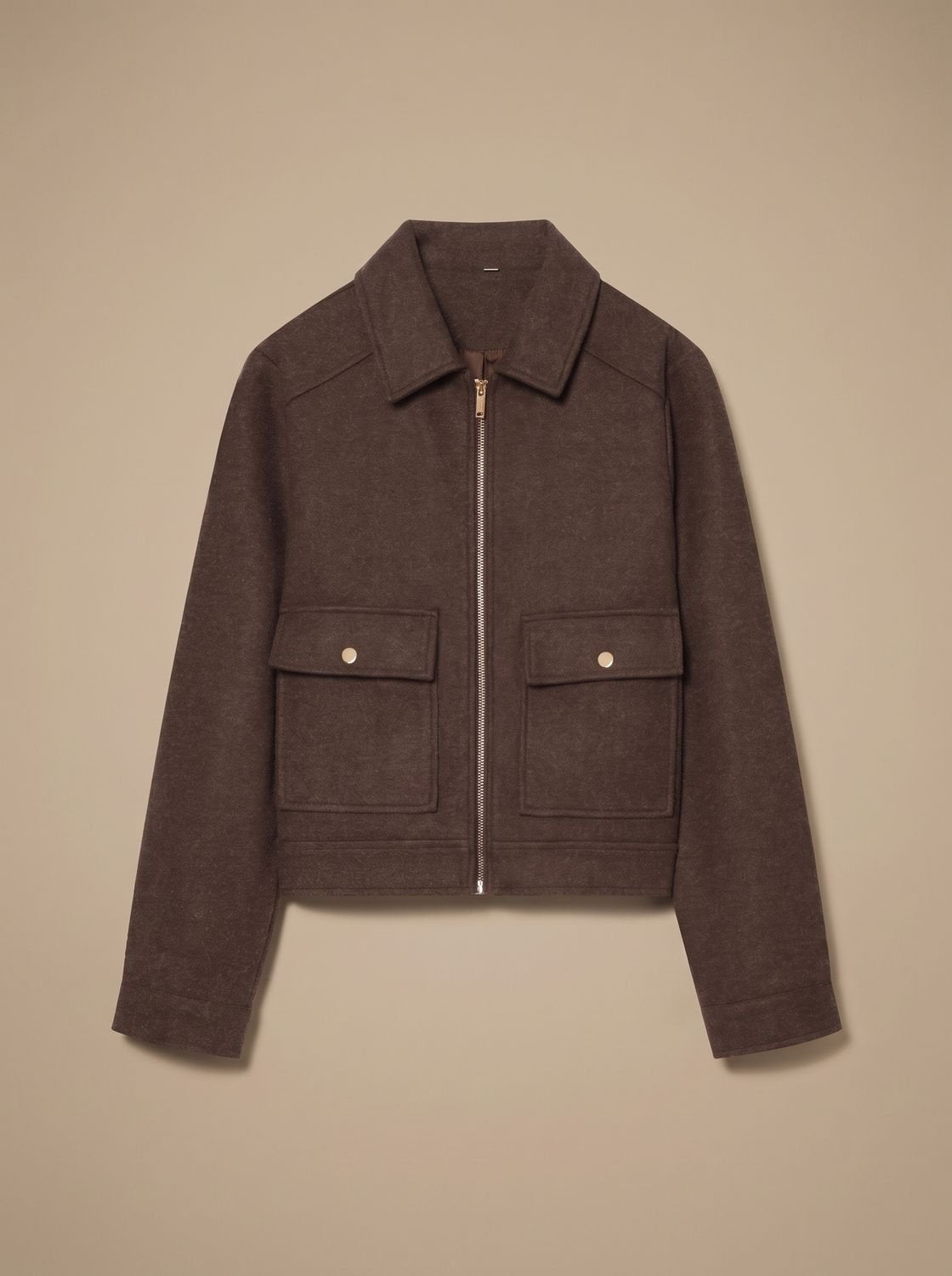 Women's High-Neck Wool-Blend Stand Collar Button-Front Short Coat