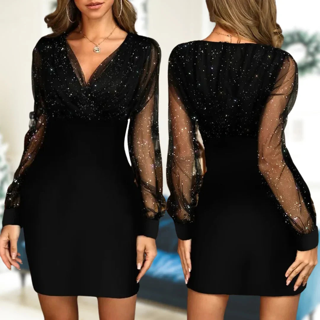 Women's Homecoming Dress | Mini Sequin Long Sleeve V-Neck