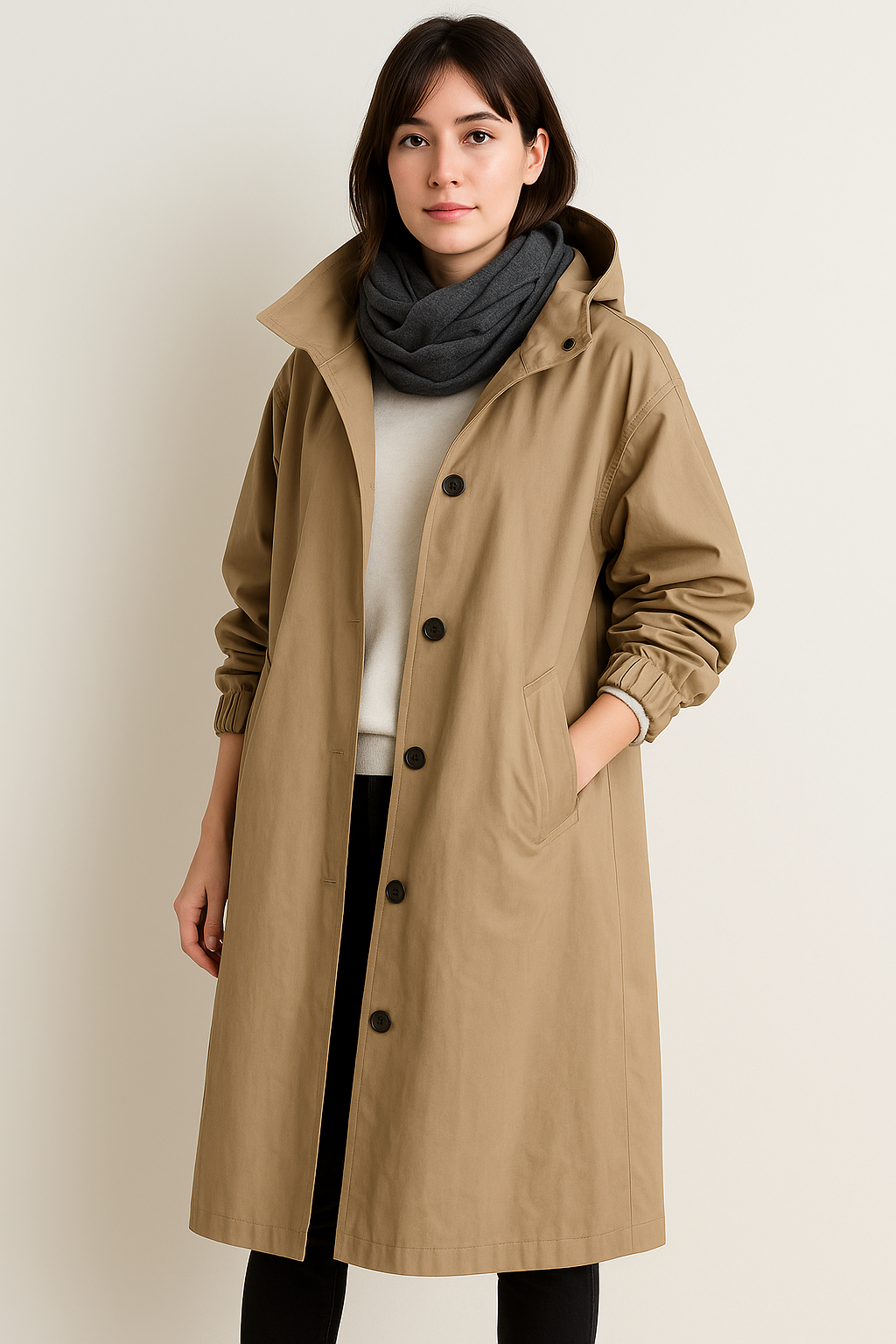 Women's Long Hooded Trench Coat - Autumn Edition