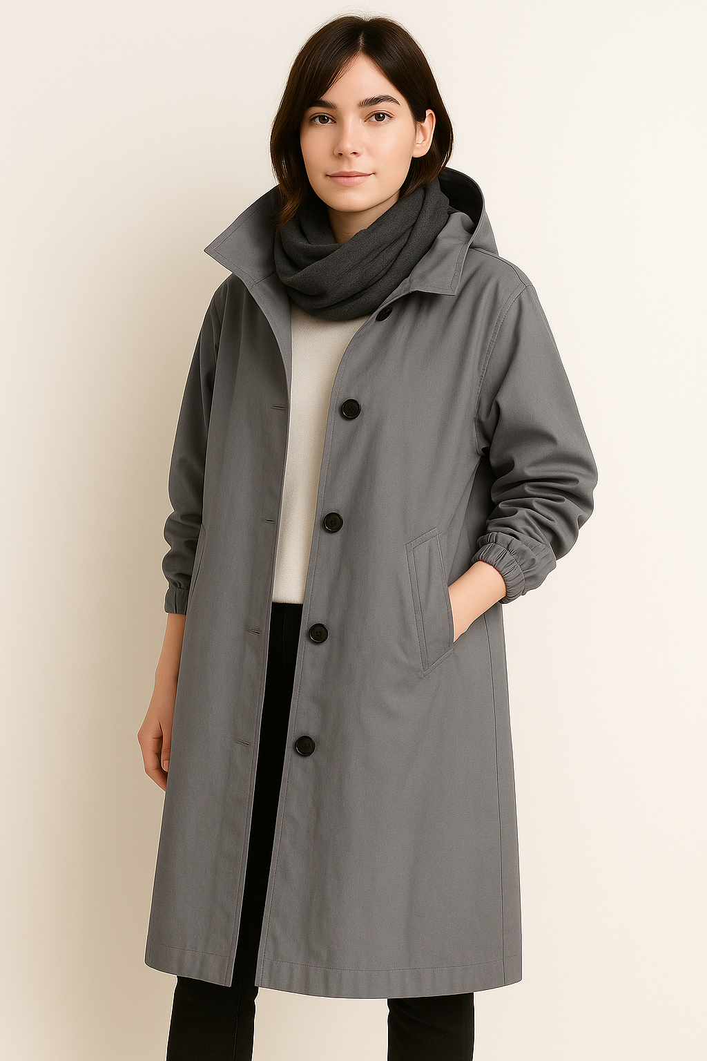 Women's Long Hooded Trench Coat - Autumn Edition