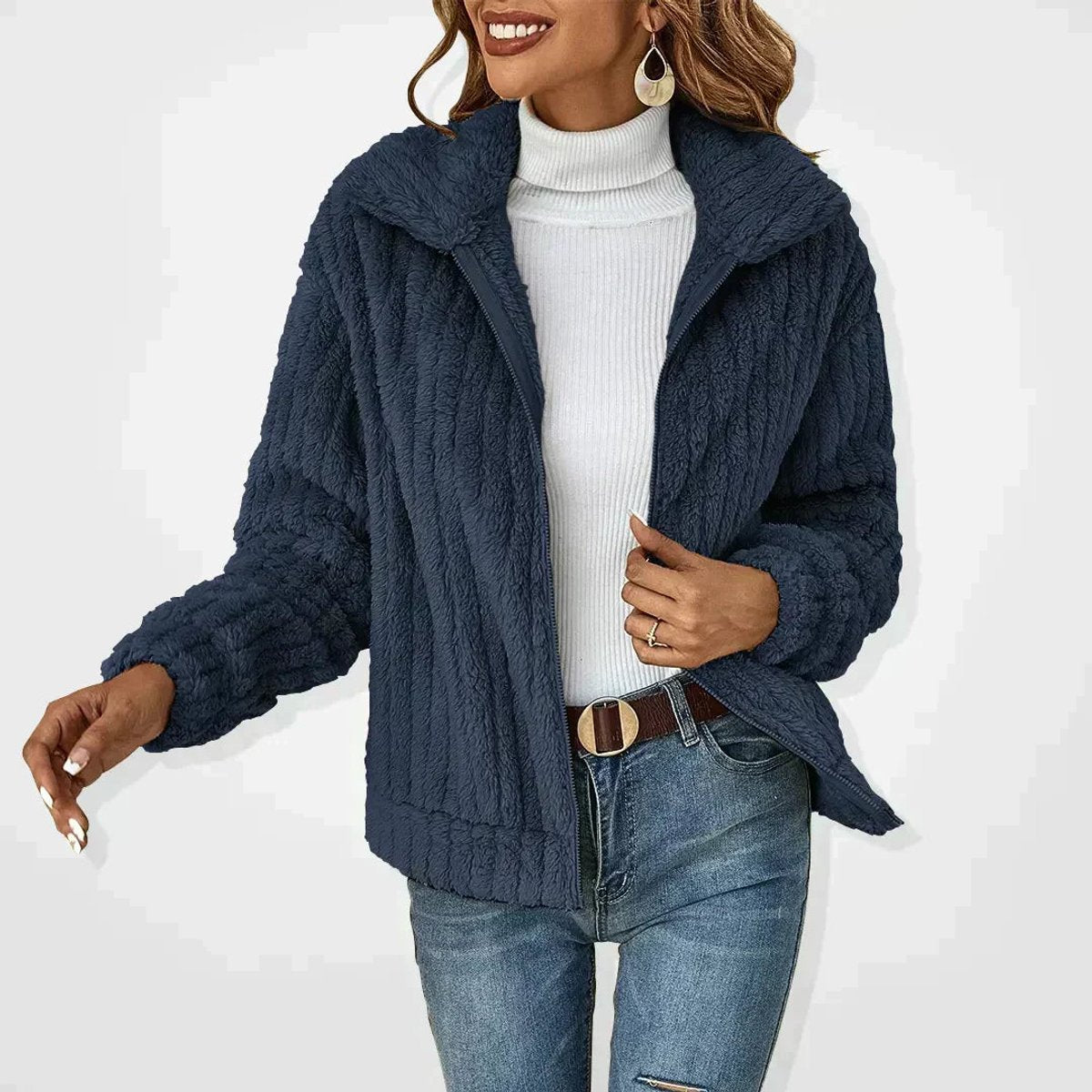 Women's Oversized Fluffy Zip-Up Sherpa Cardigan Jacket