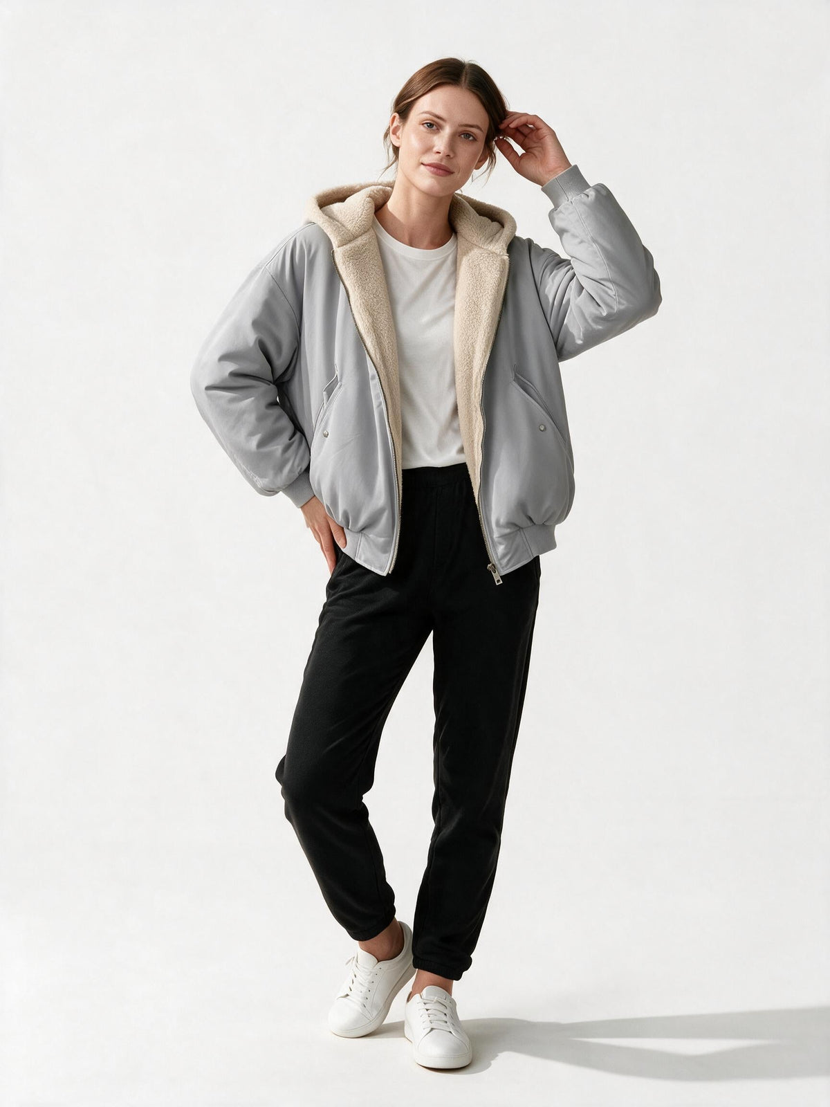 Women's Oversized Winter Jacket with Hood and Teddy Lining