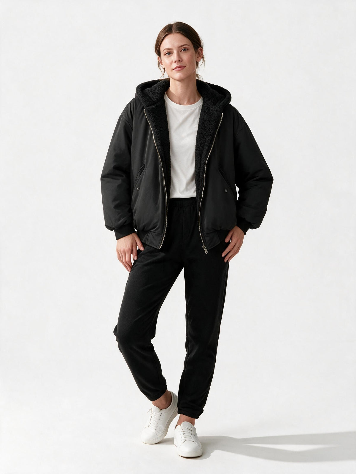 Women's Oversized Winter Jacket with Hood and Teddy Lining
