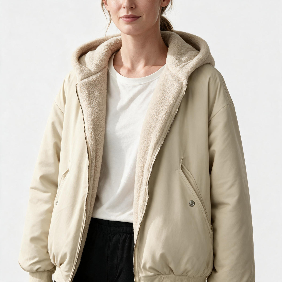Women's Oversized Winter Jacket with Hood and Teddy Lining