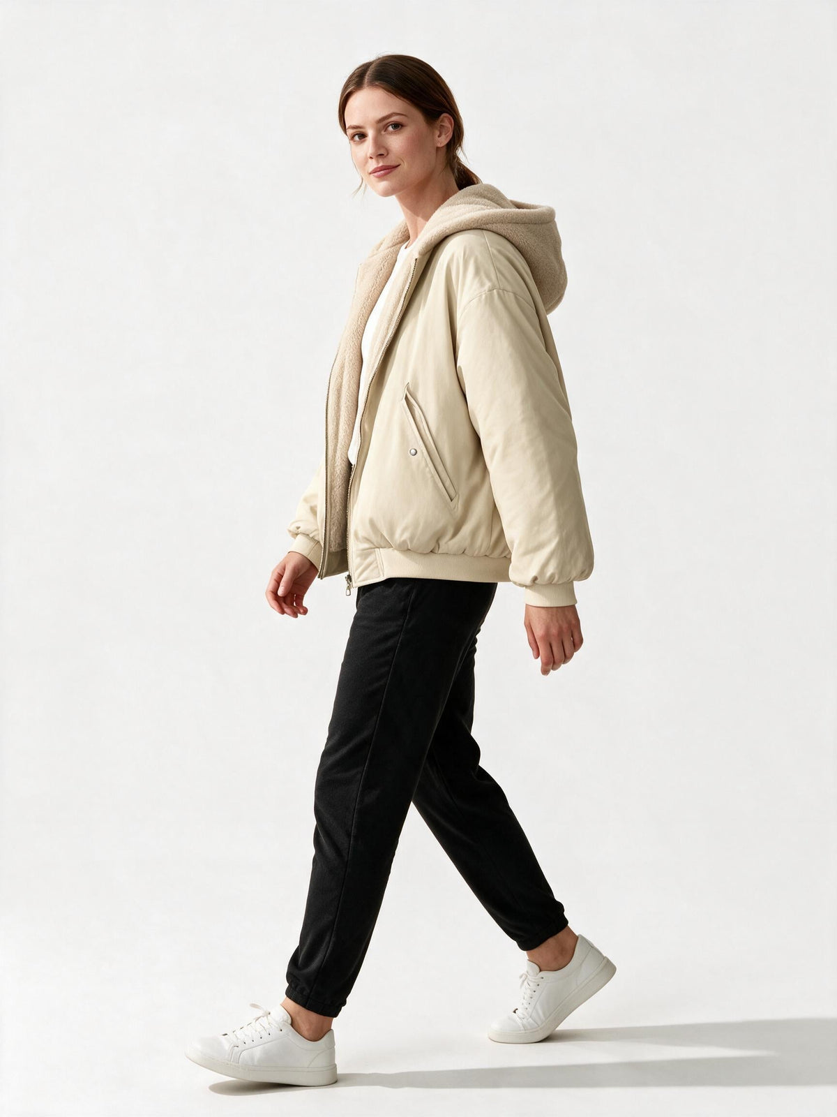 Women's Oversized Winter Jacket with Hood and Teddy Lining