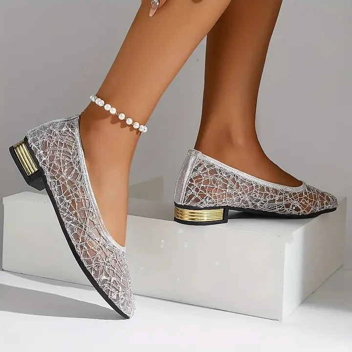 Women's Pointed-Toe Lace Flat Wedding Shoes