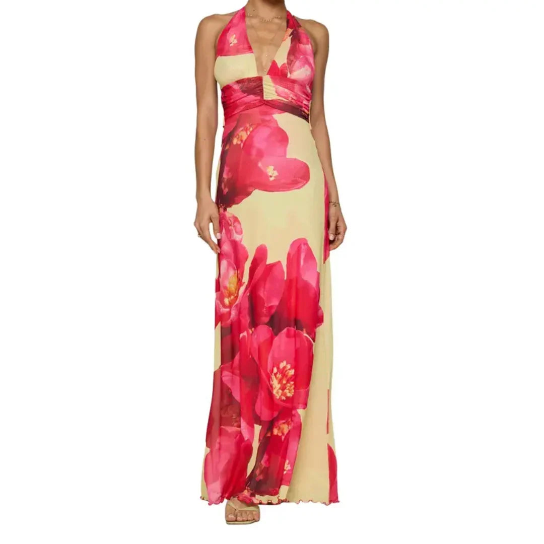 Women's Prom Dress | Maxi Floral Halter Backless