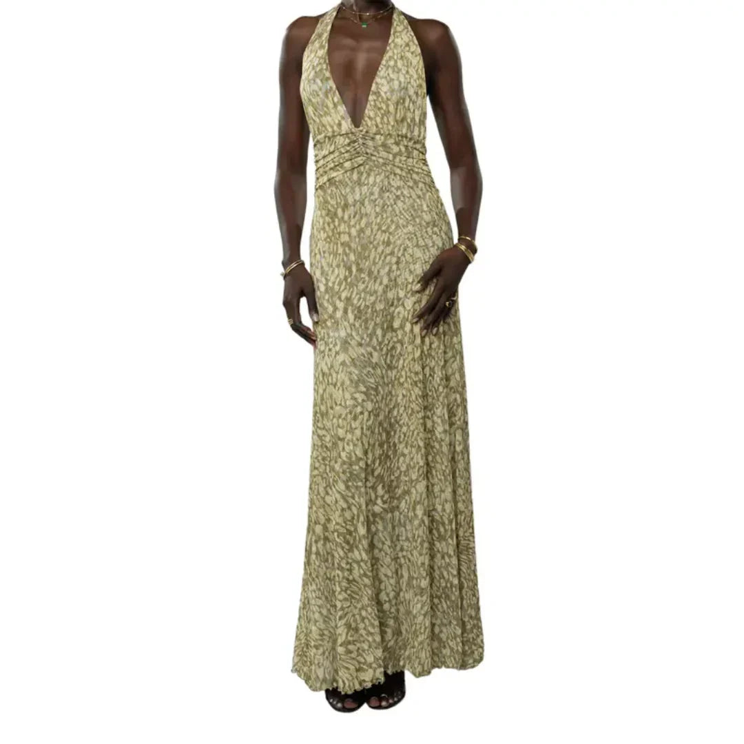 Women's Prom Dress | Maxi Floral Halter Backless