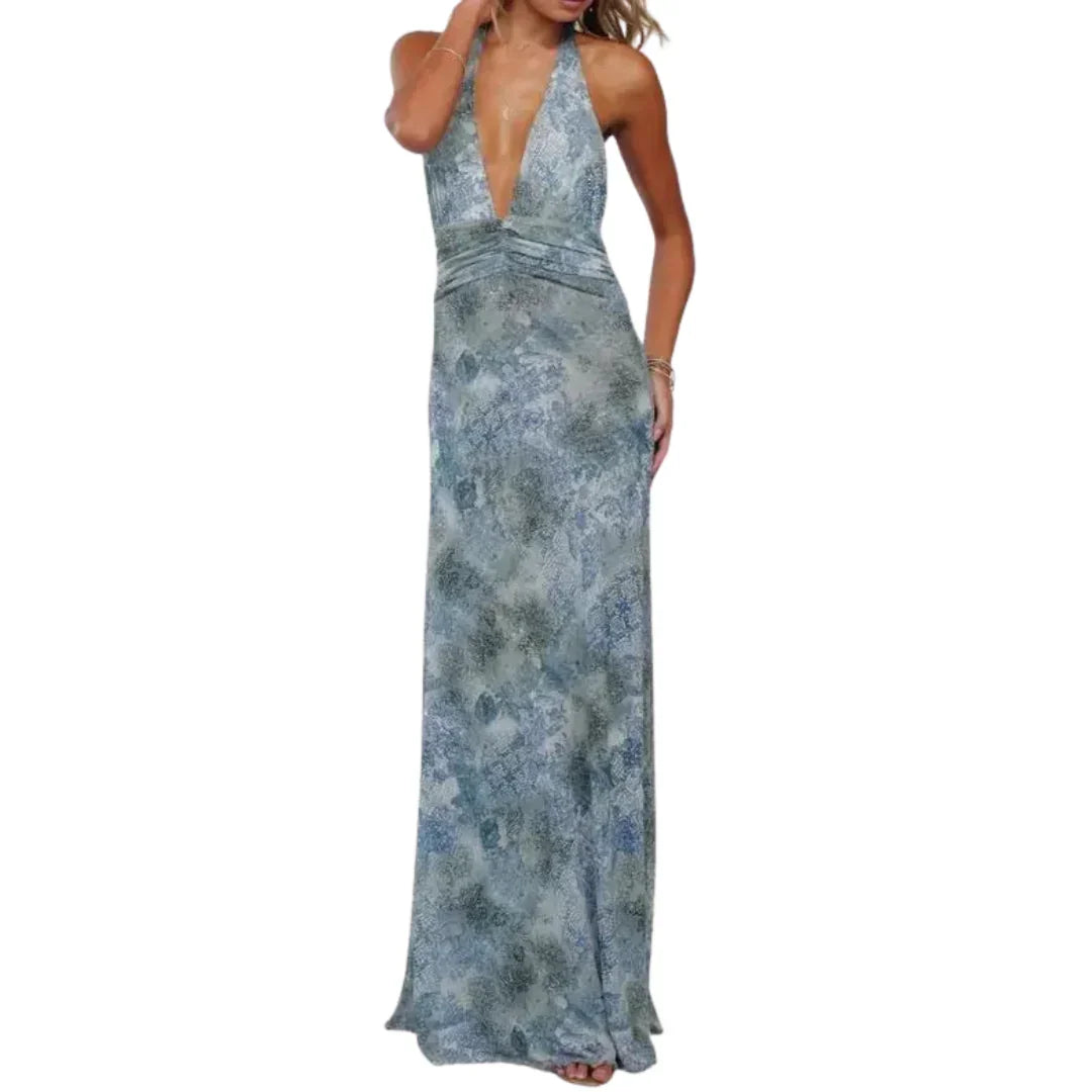 Women's Prom Dress | Maxi Floral Halter Backless