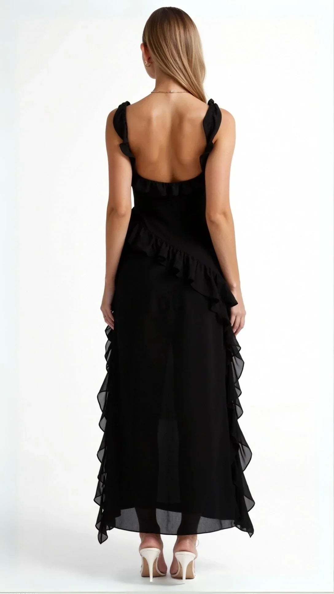 Women's Prom Dress | Maxi Ruffle Slit Square Neck