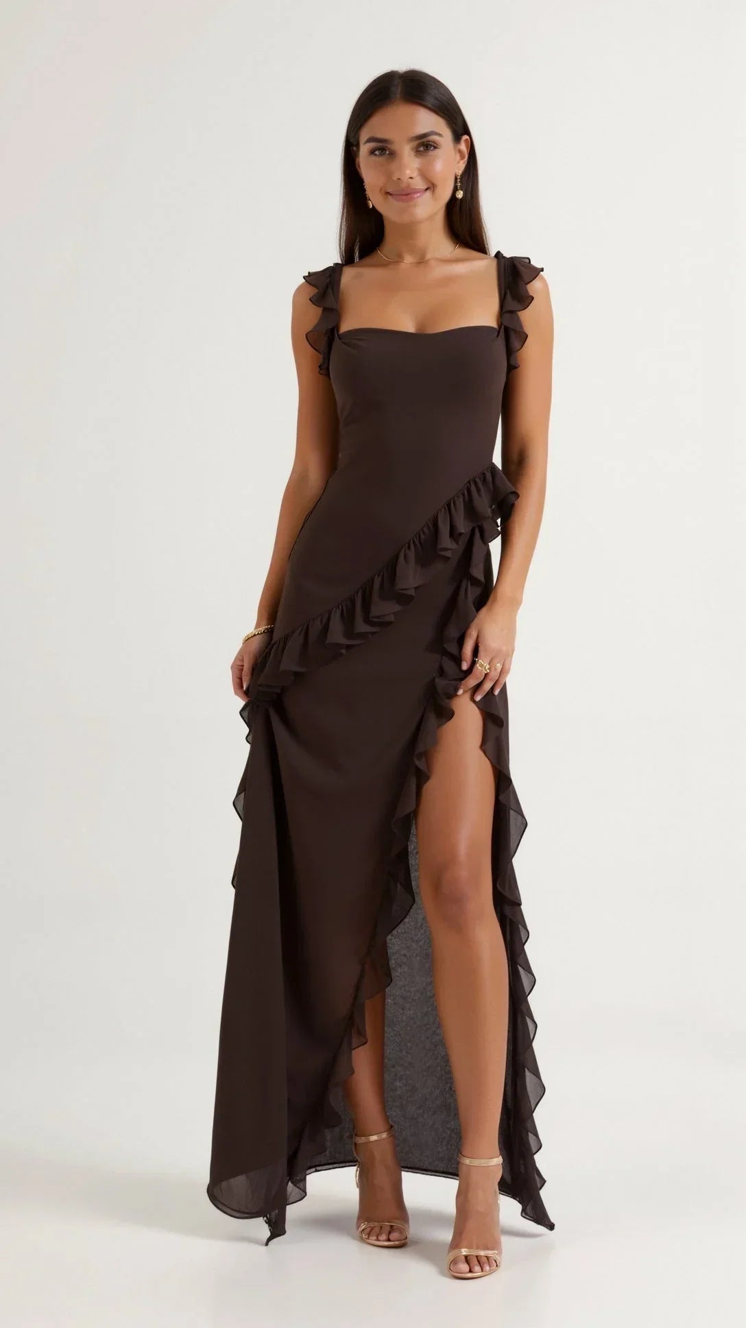 Women's Prom Dress | Maxi Ruffle Slit Square Neck