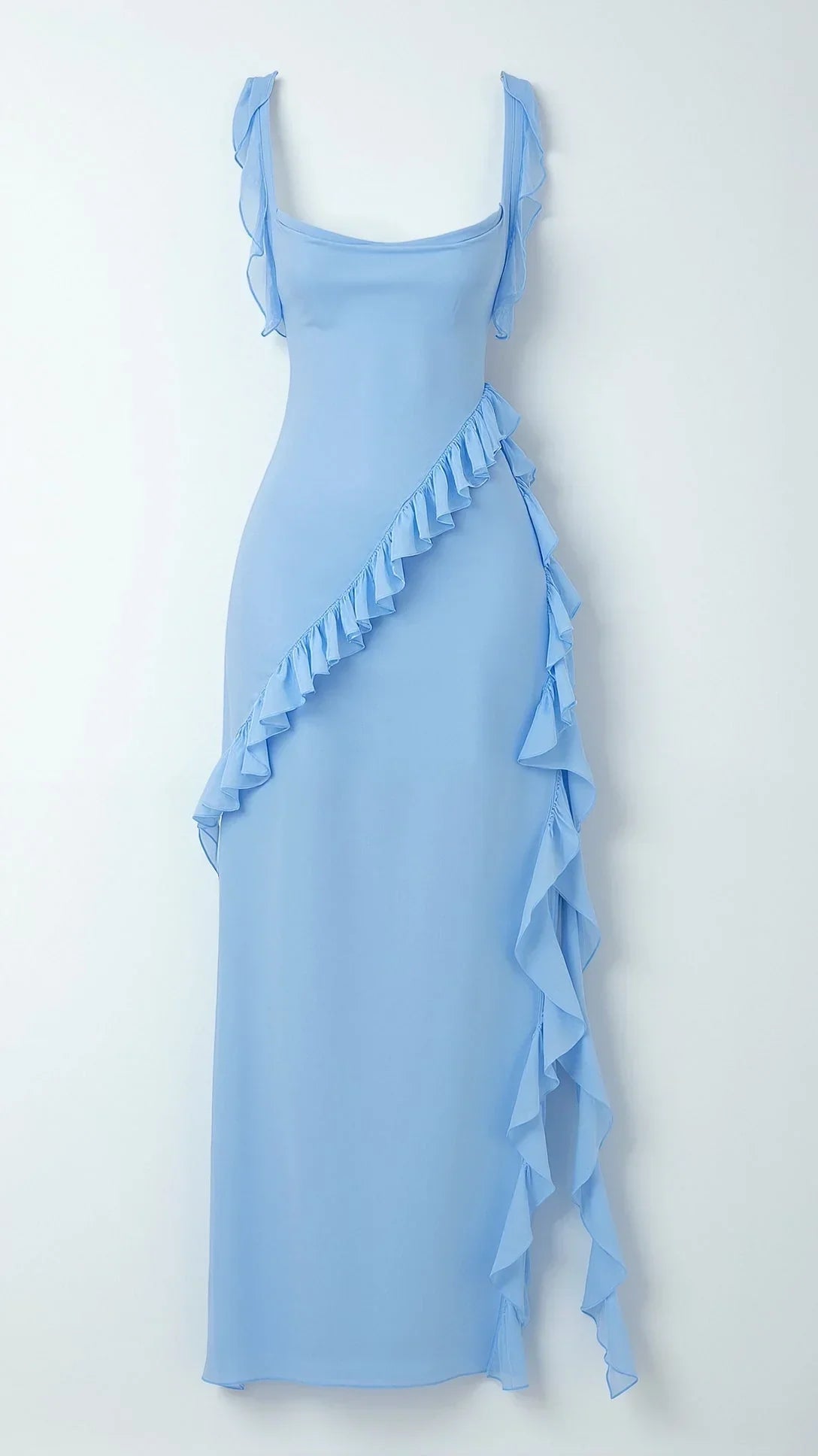 Women's Prom Dress | Maxi Ruffle Slit Square Neck