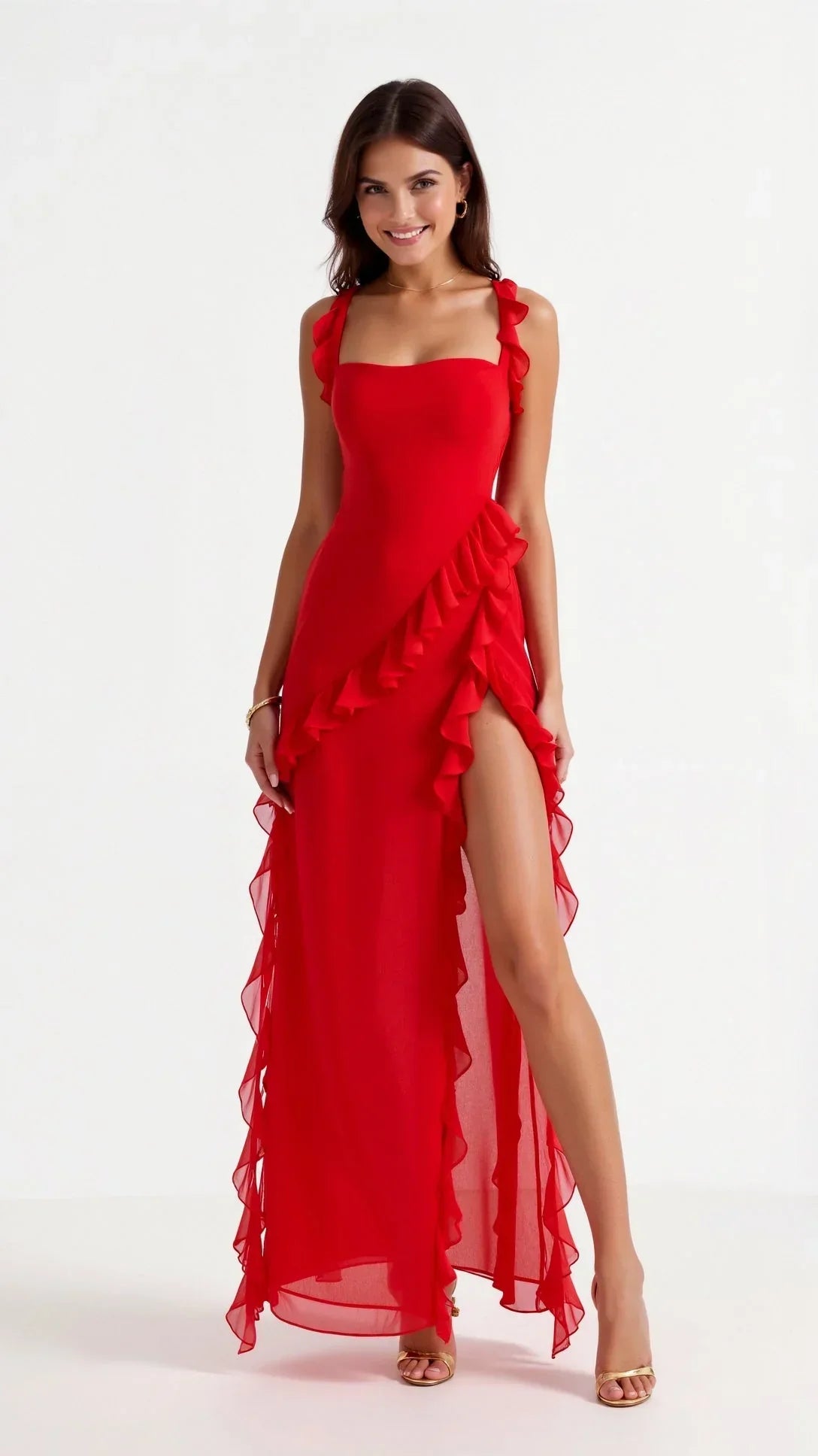 Women's Prom Dress | Maxi Ruffle Slit Square Neck