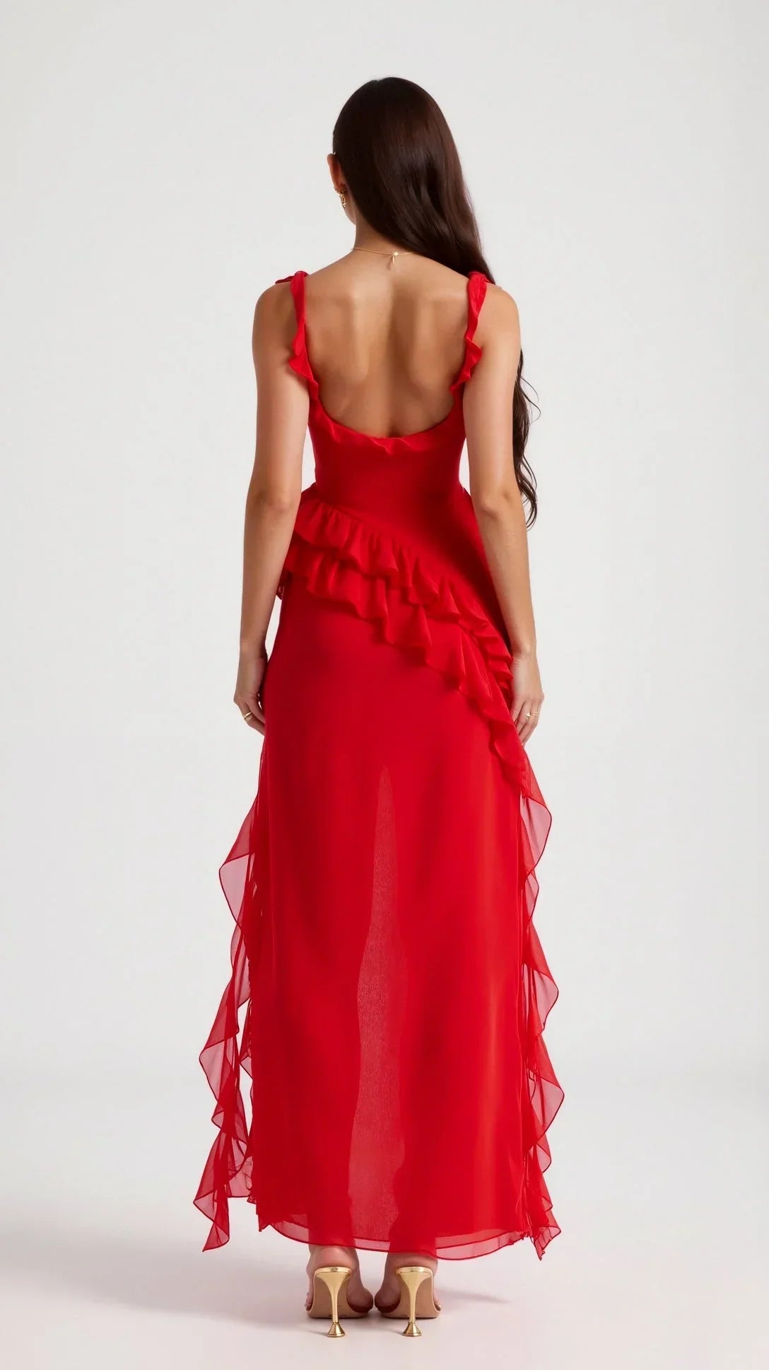 Women's Prom Dress | Maxi Ruffle Slit Square Neck