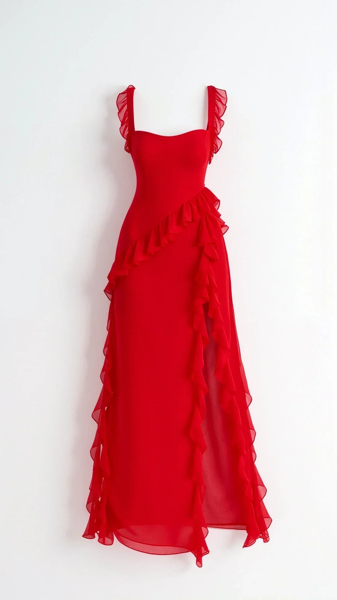 Women's Prom Dress | Maxi Ruffle Slit Square Neck