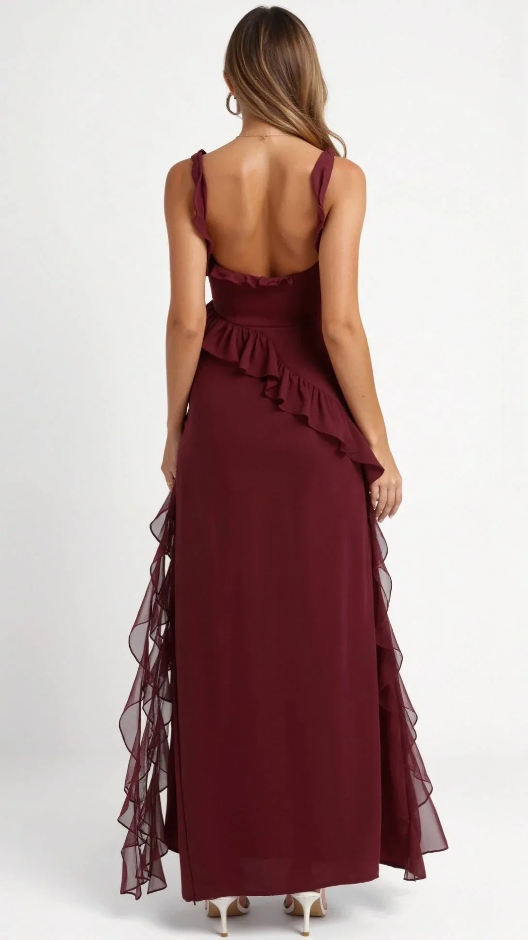 Women's Prom Dress | Maxi Ruffle Slit Square Neck