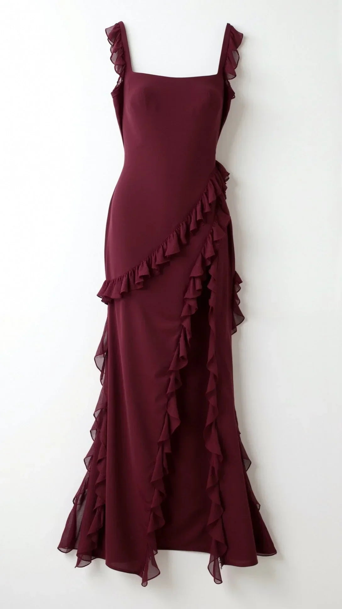 Women's Prom Dress | Maxi Ruffle Slit Square Neck