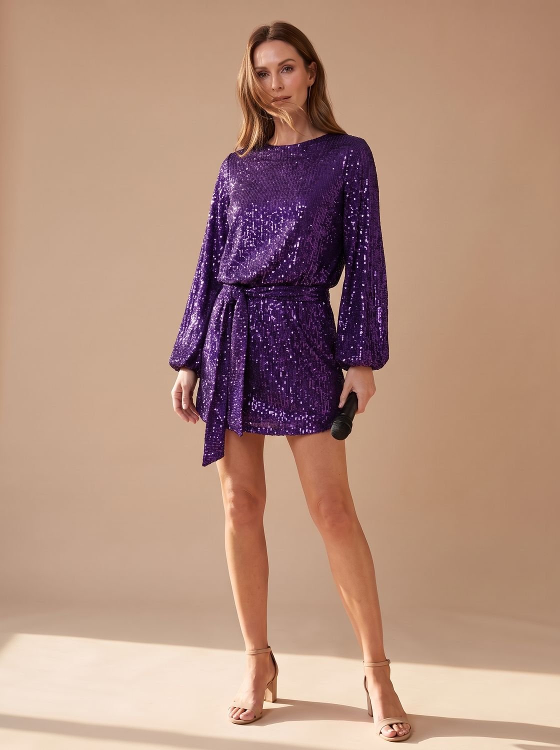Women's Sequin Asymmetric Draped Mini Dress