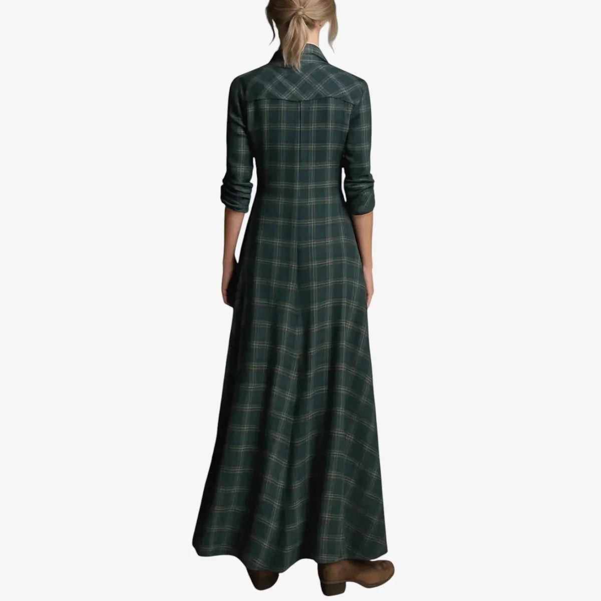 Women's Shirt Dress | Maxi Green Plaid Button Front